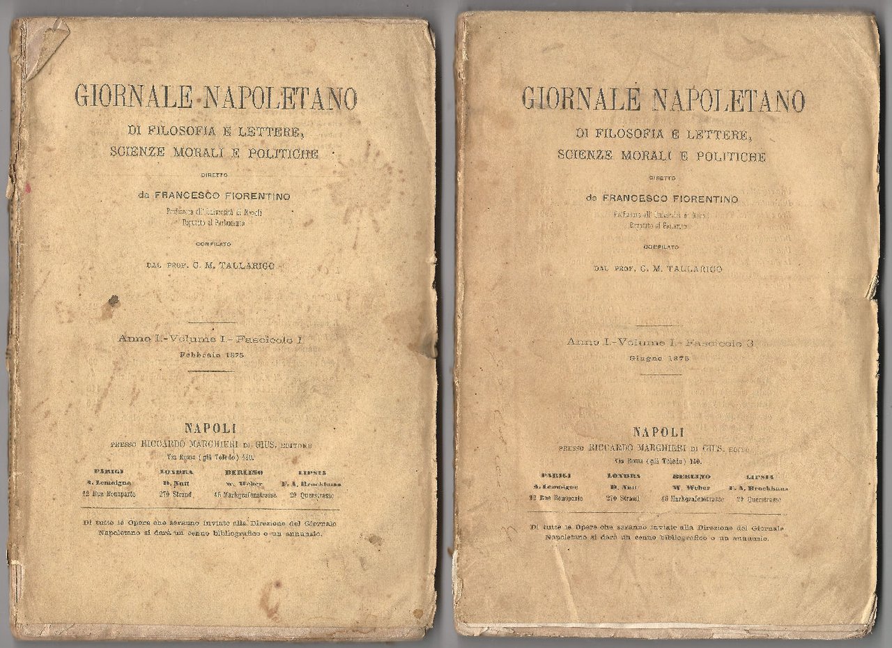 GIORNALE NAPOLETANO DI FILOSOFIA E LETTERE, SCIENZE MORALI E POLITICHE.