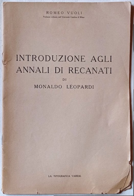 Introduzione agli Annali di Recanati di Monaldo Leopardi.