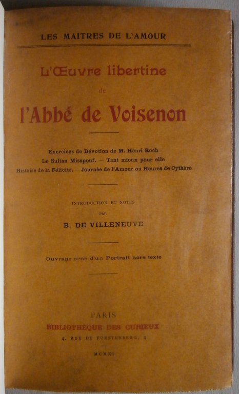 L'oeuvre libertine de l'Abbé de Voisenon. Exercises de Dévotion de …