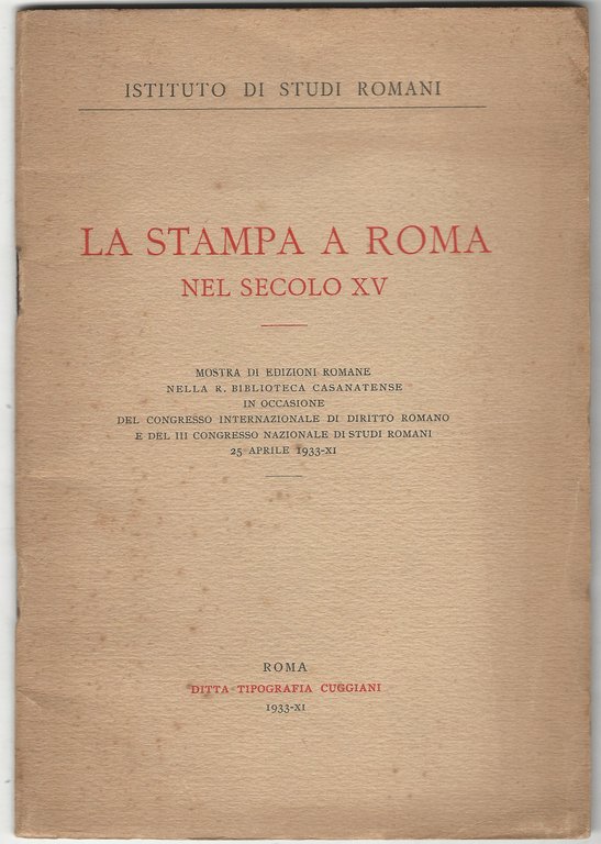 La stampa a Roma nel secolo XV.