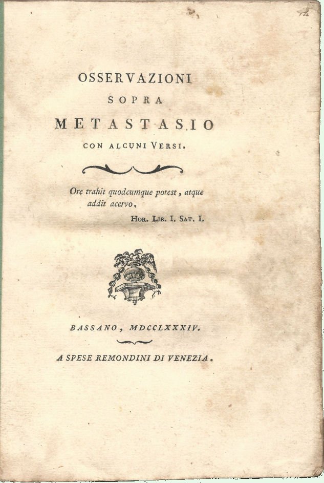 Osservazioni sopra Metastasio con alcuni versi,