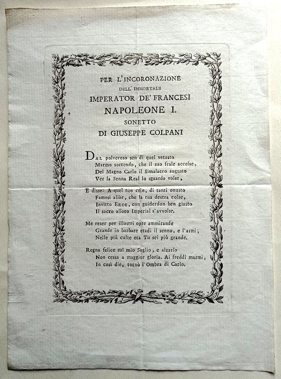 Per l'incoronazione dell'immortale imperator de' francesi Napoleone I. Sonetto.