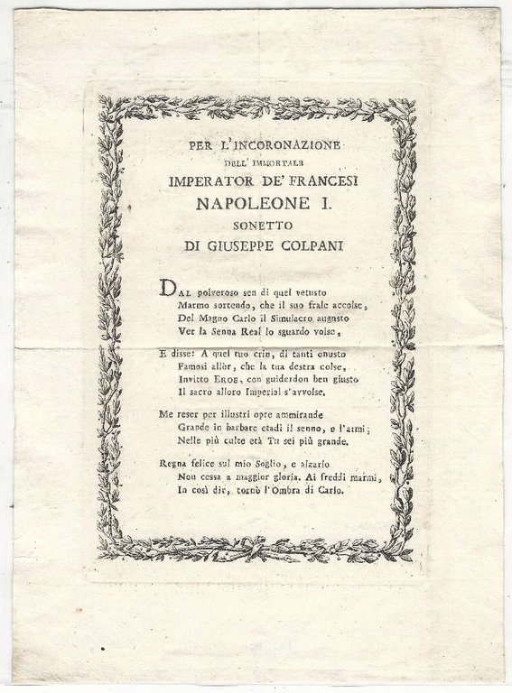 Per l'incoronazione dell'immortale imperator de' francesi Napoleone I. Sonetto.