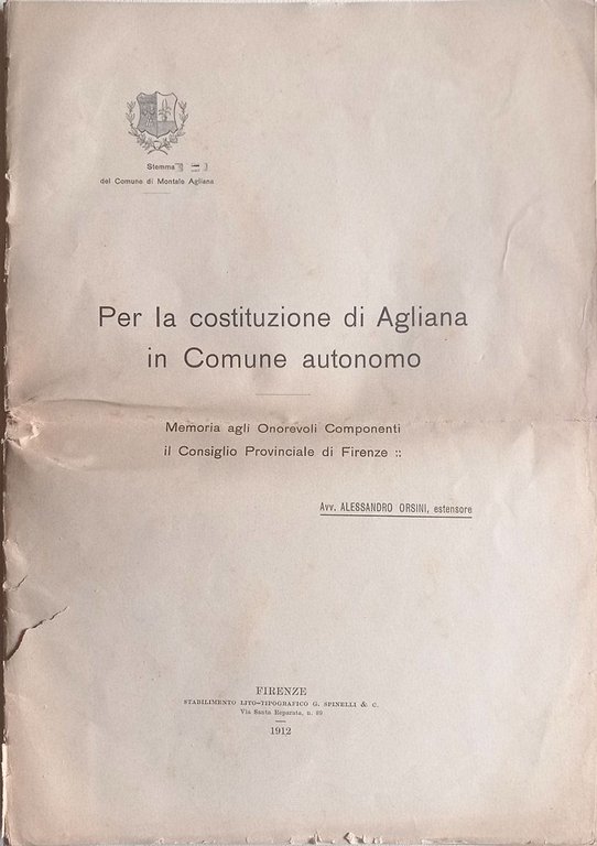 Per la costituzione di Agliana in comune autonomo.