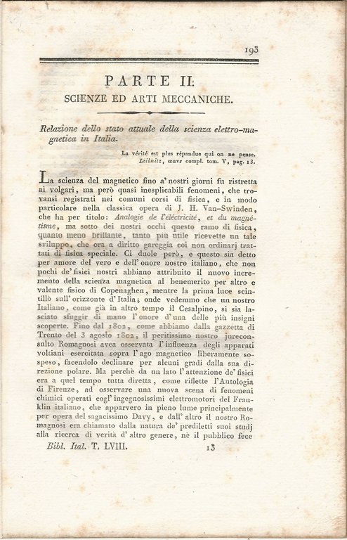 Relazione dello stato attuale della scienza elettro-magnetica in Italia.