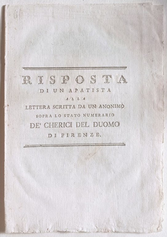 Risposta di un apatista alla lettera scritta da un anonimo …