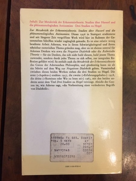 Zur Metakritik der Erkenntnistheorie. Drei Studien zu Hegel. Gesammelte Schriften …