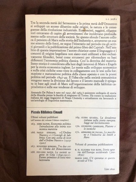 Le macchine e l'industria da Smith a Marx