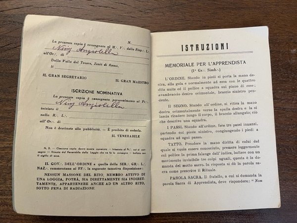 Istruzione e Rituale per il Fratello Apprendista libero Muratore (1° …