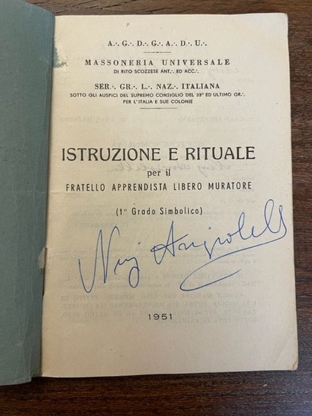 Istruzione e Rituale per il Fratello Apprendista libero Muratore (1° …