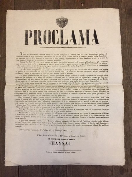 Proclama. Tutte le esortazioni emanate finora ai militari congedati e …