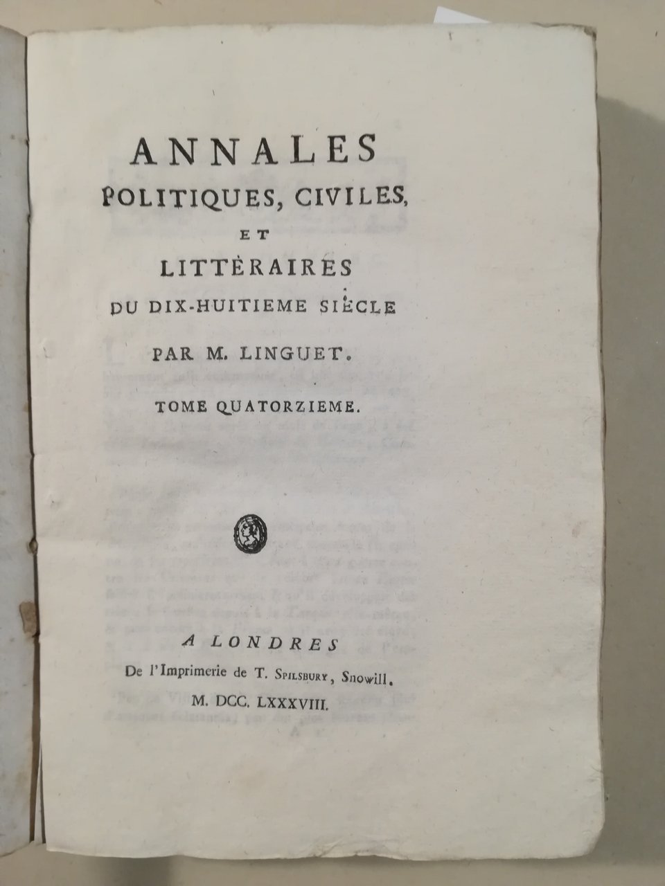 Annales politiques, civiles et litteraires du dix-huitième siècle par M. … | Immagine principale