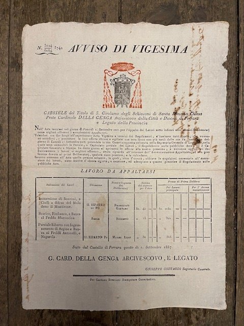 Avviso di Vigesima. Gabriele del titolo di S. Girolamo degli …