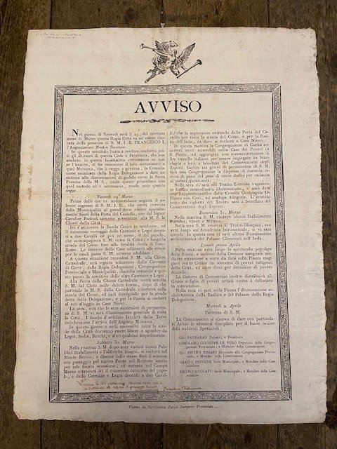 Avviso. Nel giorno di Venerdì, sarà li 29. del corrente …