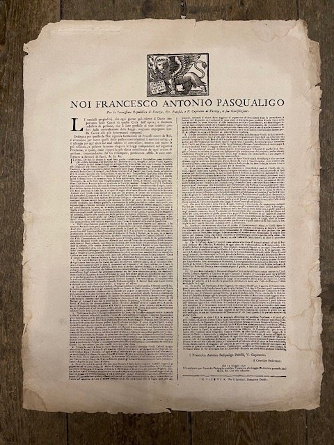 Noi Francesco Antonio Pasqualigo Per la Serenissima Repubblica di Venezia …