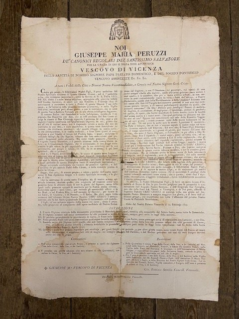 Noi Giuseppe Maria Peruzzi [.] Vescovo di Vicenza [.] A …