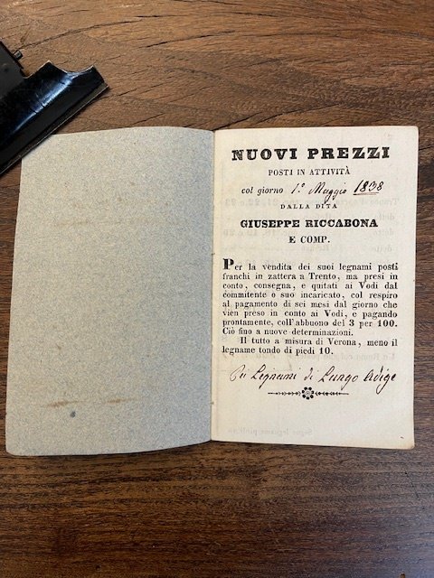 Nuovi prezzi posti in attivtà col giorno 1° maggio 1838 …