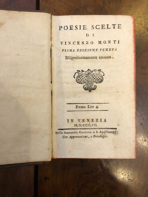 Poesie scelte di Vincenzo Monti. Prima edizione veneta diligentissimamente corretta. … | Immagine Gallery 1