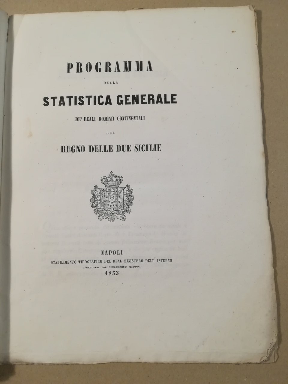 Programma della Statistica generale de' Reali Dominii Continentali del Regno … | Immagine principale