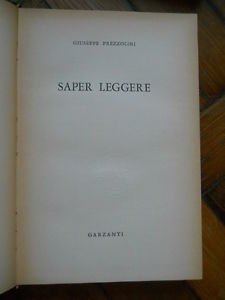 GIUSEPPE PREZZOLINI SAPER LEGGERE GARZANTI 1956 1° ED.