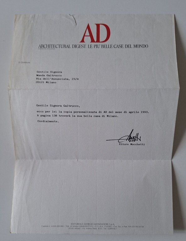 AD RIVISTA INT. DESIGN NUMERO SPECIAL AD PERSONAM W. GALTRUCCO …
