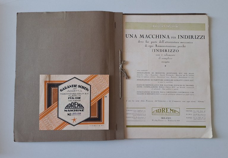 ADREMA MACCHINE PER INDIRIZZI CATALOGO TIP. LUCINI ANNI '20