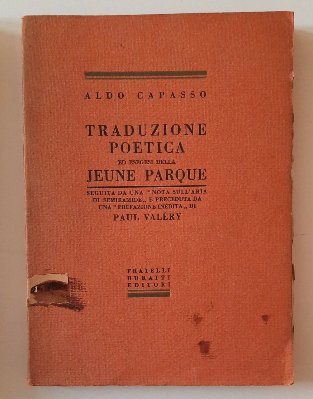 ALDO CAPASSO TRADUZIONE POETICA JEUNE PARQUE F.LLI BUTATTI 1930