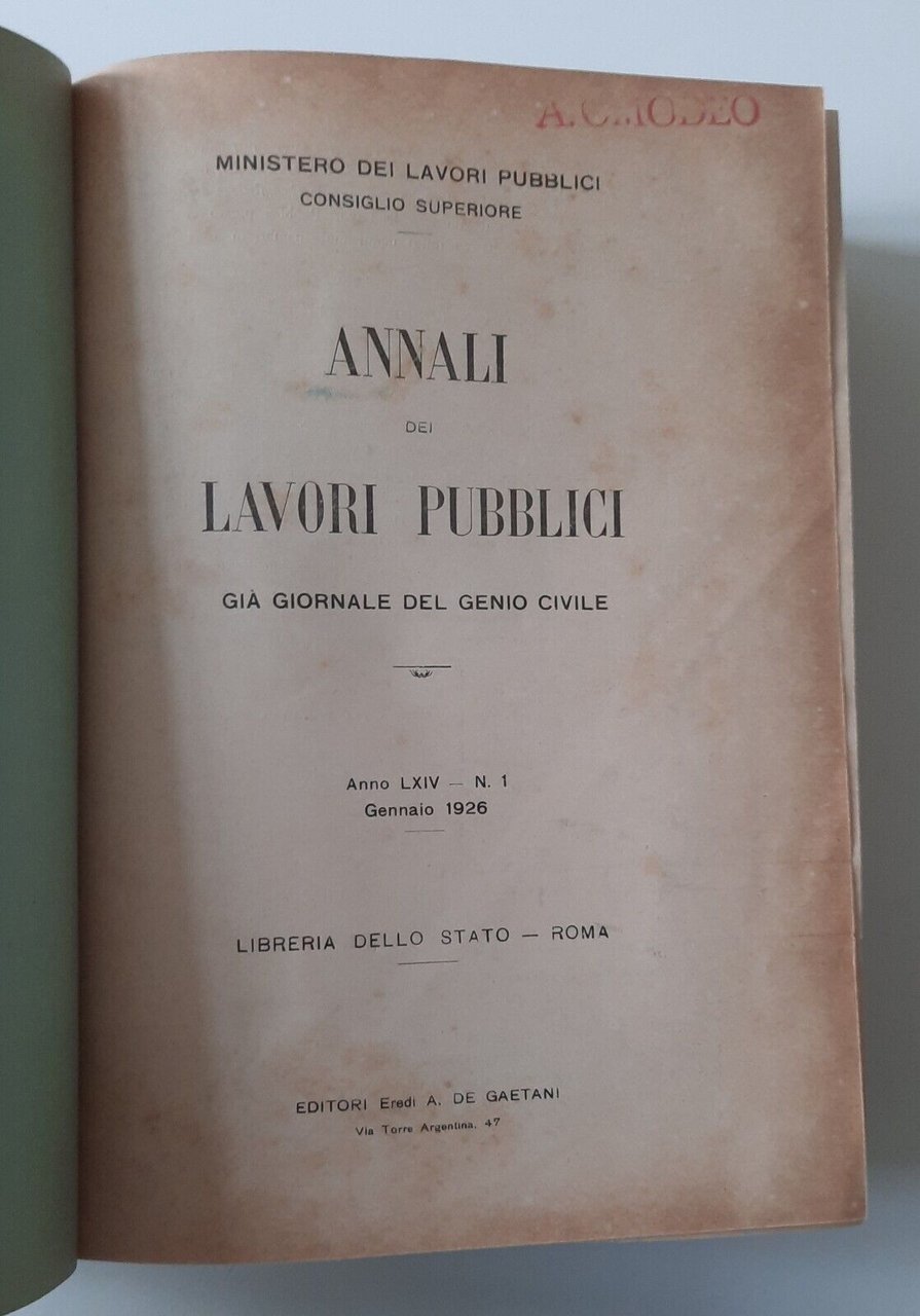 ANNALI DEI LAVORI PUBBLICI GIA GIORNALE DEL GENIO CIVILE ANNATA …