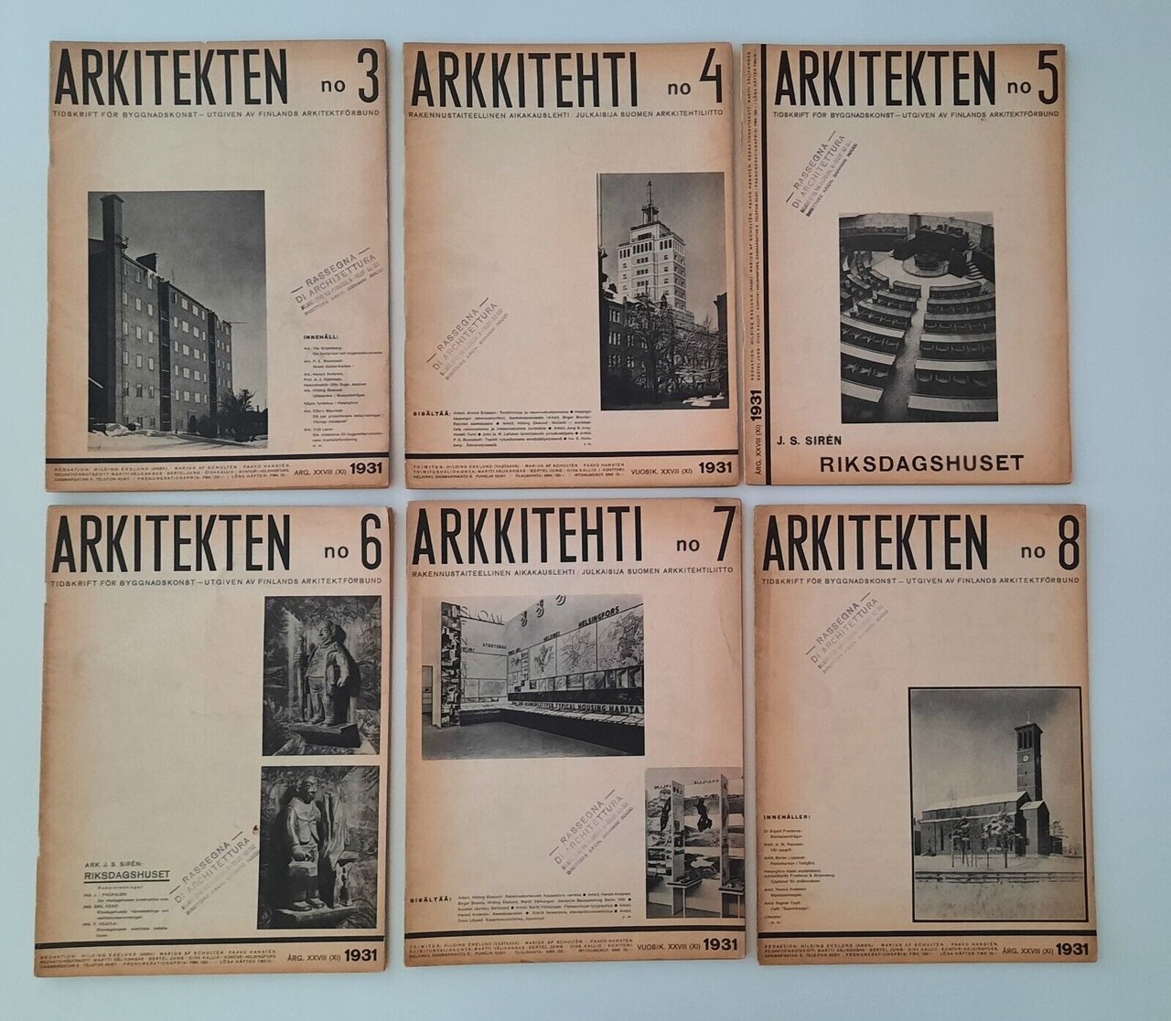 ARKITEKTEN TIDSKRIFT FOR BYGGNADSKONST ARCHIETTURA ANNO 1931 N. 3-4-5-6-7-8