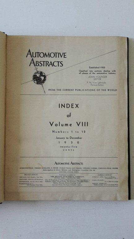 AUTOMOTIVE ABSTRACT RIVISTA MENSILE ANNATA 1930 COMPLETA