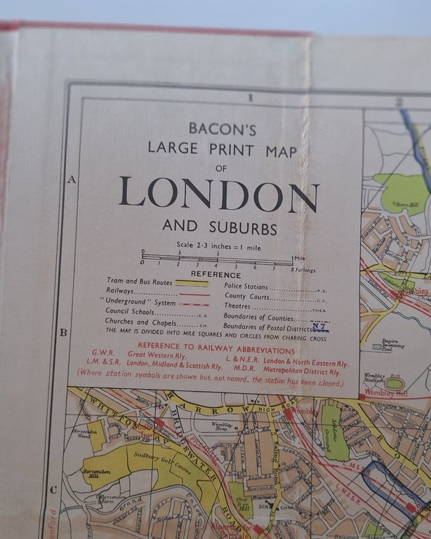 BACON'S NEW LARGE PRINT MAP OF LONDON AND SUBURBS | Immagine Gallery 3