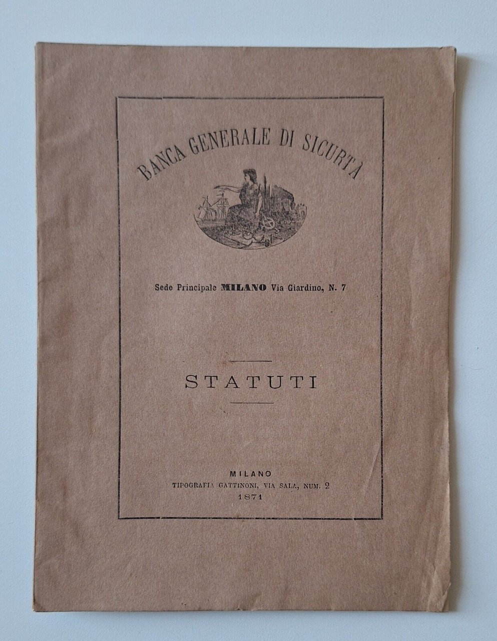 BANCA GENERALE DI SICURTA' STATUTI TIP. GATTINONI 1871