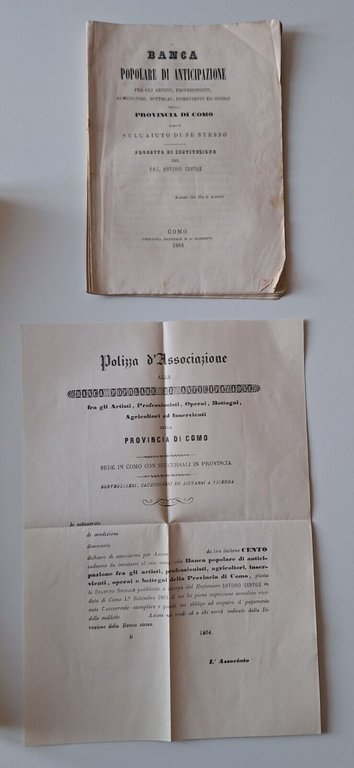 BANCA POPOLARE DI ANTICIPAZIONE FRA ARTISTI PROFESSIONISTI PROVINCIA COMO 1864