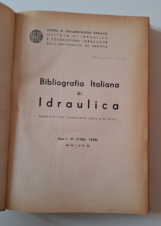 BIBLIOGRAFIA ITALIANA DI IDRAULICA ANNO 1 1950-1955
