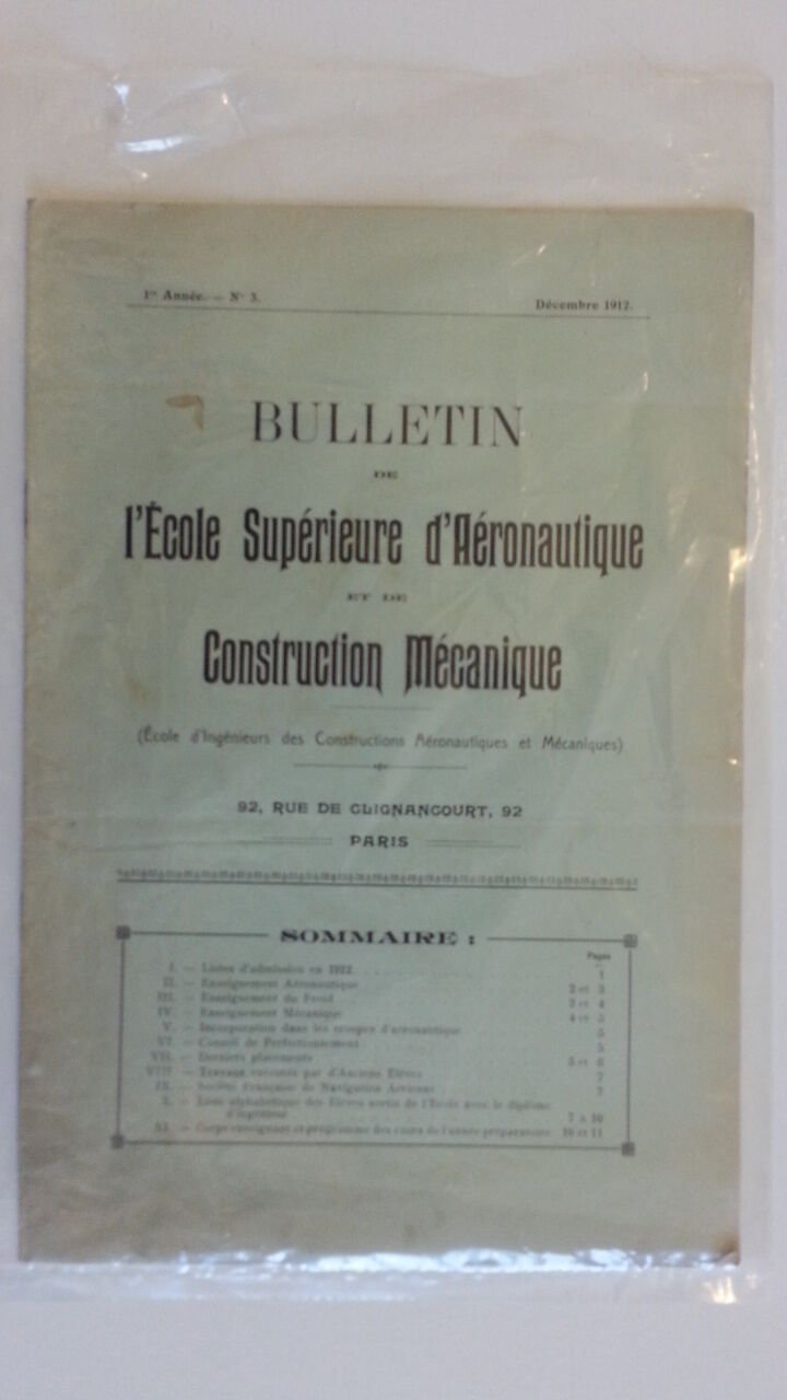 BULLETIN DE L'ECOLE SUP. D'AERONAUTIQUE ET CONSTRUCION MECANIQUE DEC. 1912