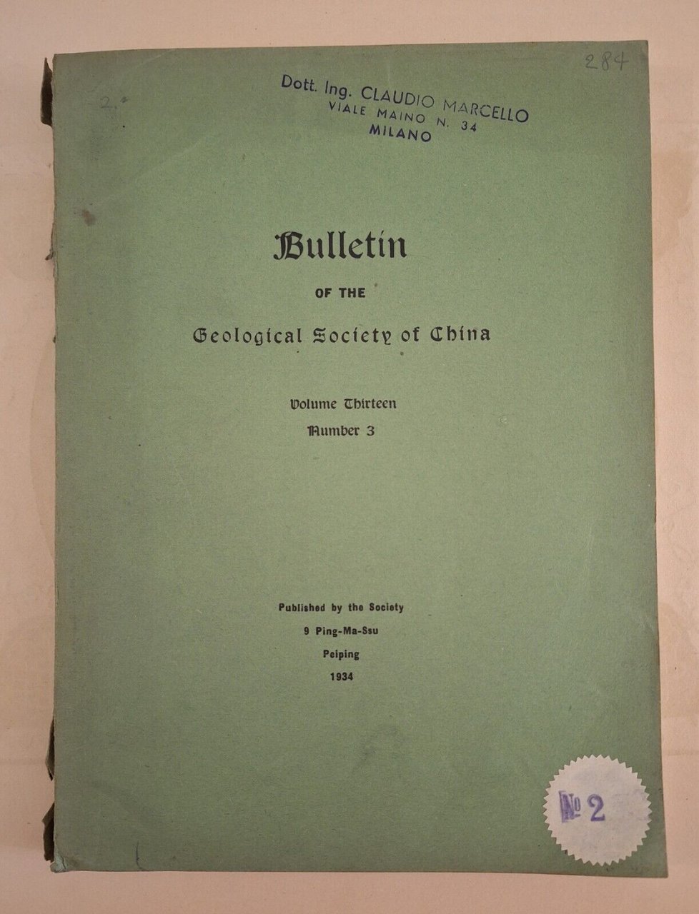 BULLETIN OF THE GEOLOGICAL SOCIETY OF CHINA VOL. 13 N. …