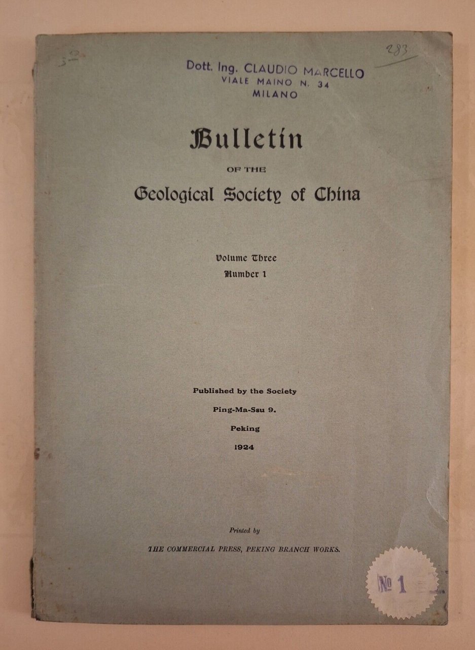 BULLETIN OF THE GEOLOGICAL SOCIETY OF CHINA VOL. 3 N. …