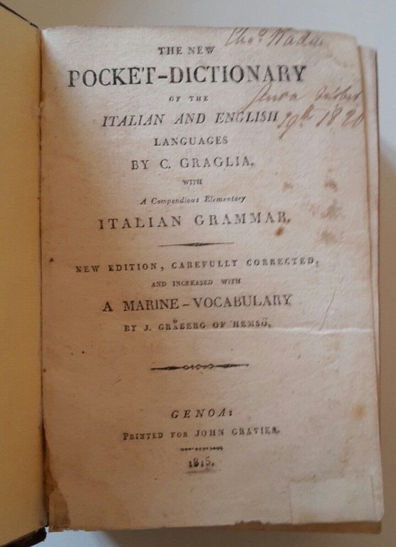 C. GRAGLIA NEW POCKET DICTIONARY ITALIAN ENGLISH MARINE VOCABULARY GENOA …