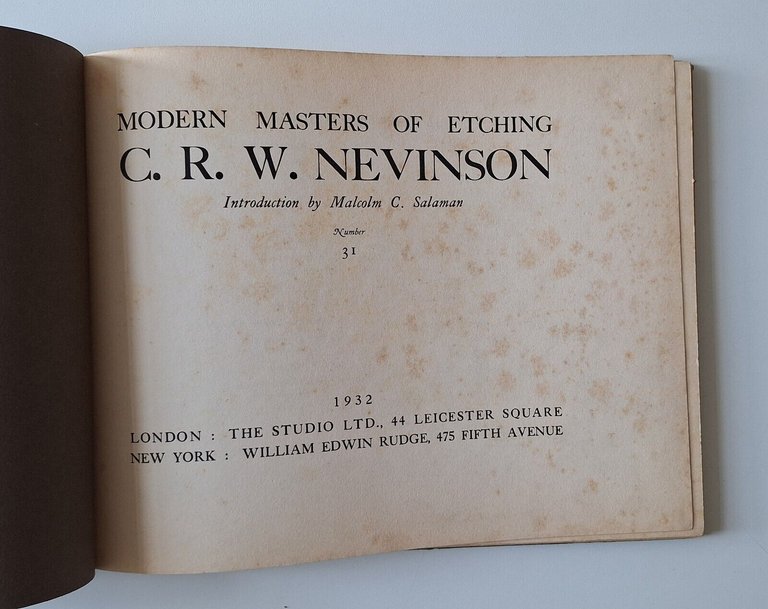 C.R.W. NEVINSON MODERN MASTER OF ETCHING THE STUDIO 1932