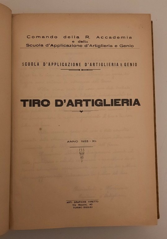 CAVICCHIOLI MORRICONE TIRO D'ARTIGLIERIA ARTI GRAFICHE VIRETTO 1933