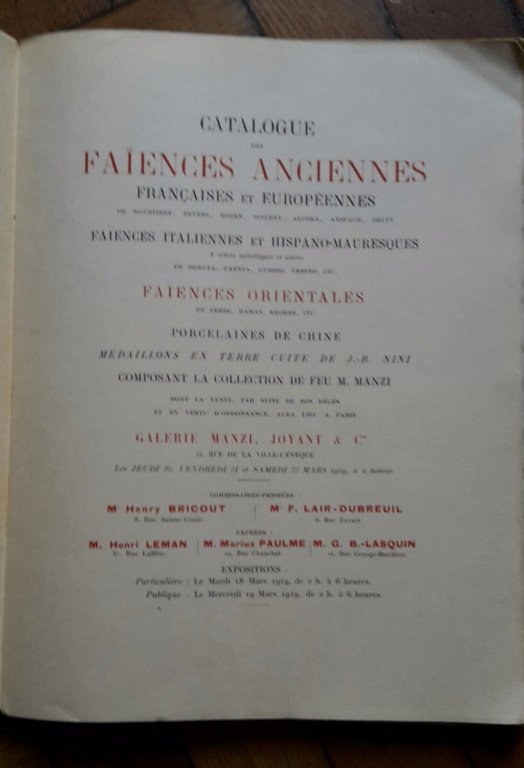 COLLECTION MANZI CERAMIQUE CATALOGUE FAIENCES ANCIENNES