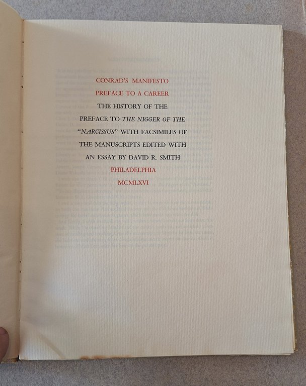 CONRAD'S MANIFESTO PREFACE TO A CAREER PHILADELPHIA 1966