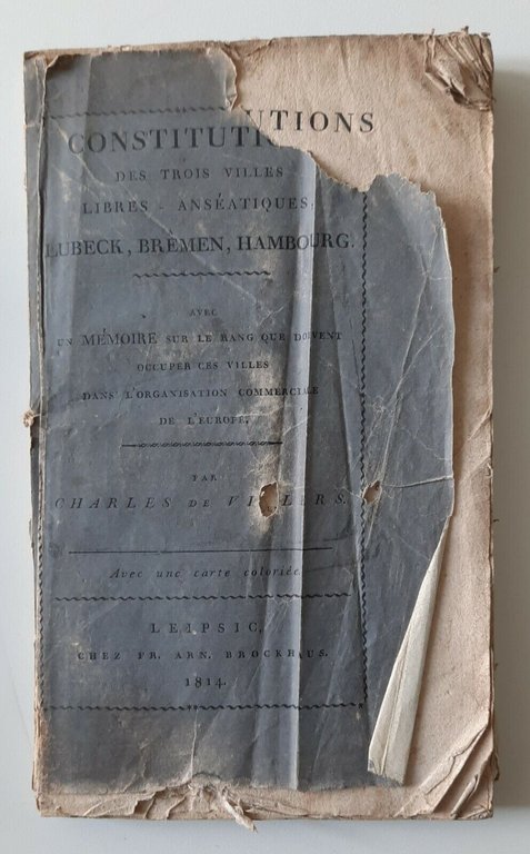 CONSTITUTIONS DES TROIS VILLES LIBRES ANSEATIQUES LEIPSIC PROCKHAUS 1814