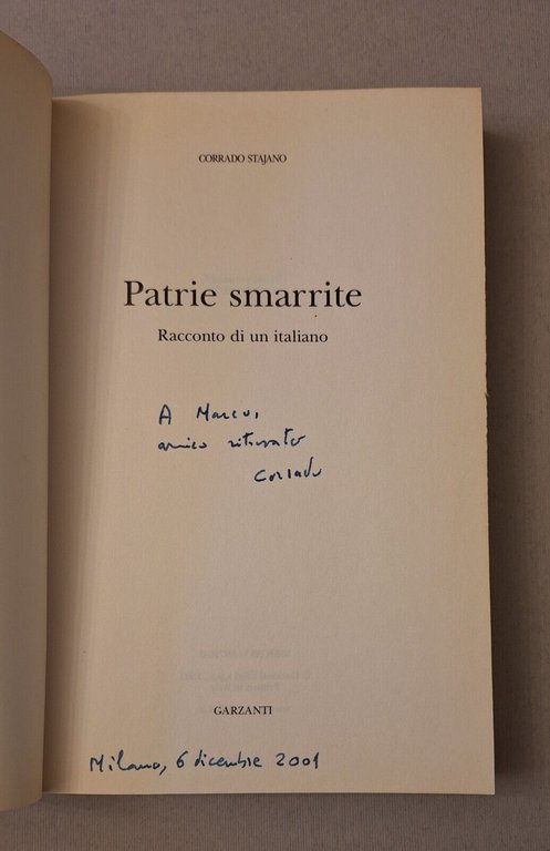 CORRADO STAJANO PATRIE SMARRITE GARZANTI 2001 AUTOGRAFATO