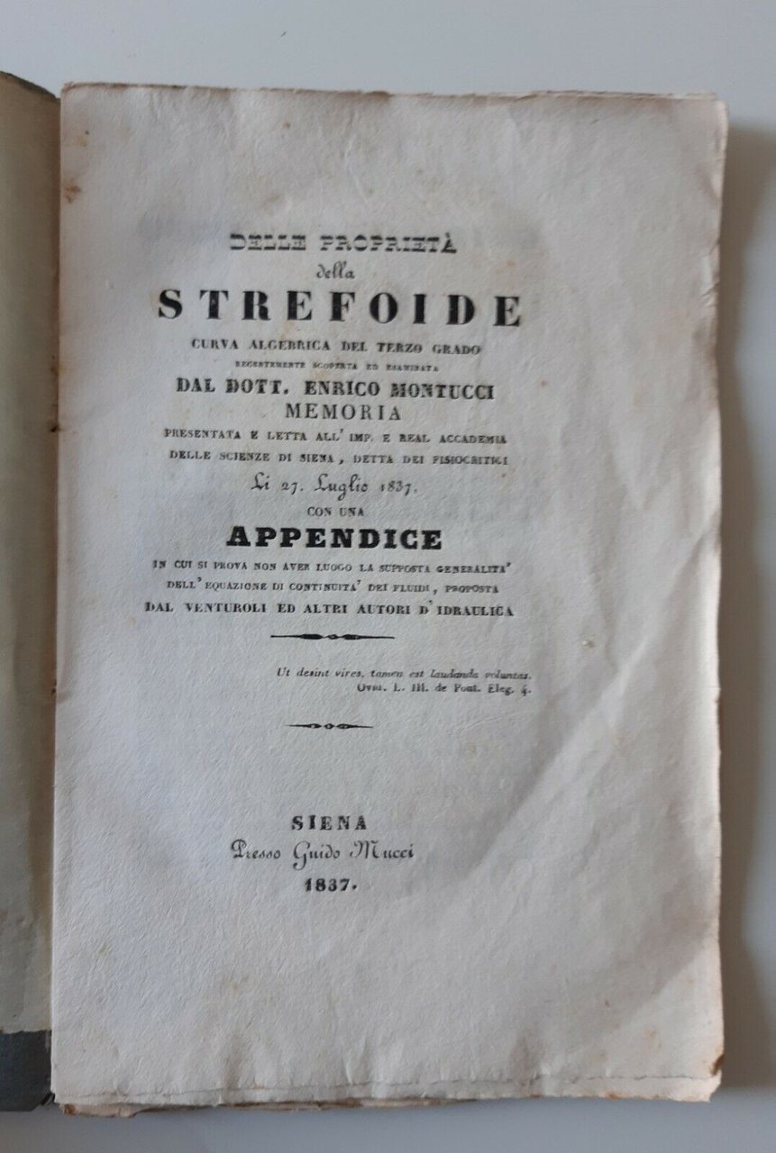 DELLA PROPRIETA' DELLO STREFOIDE CURVA ALGEBRICA E. MONTUCCI SIENA MUCCI …