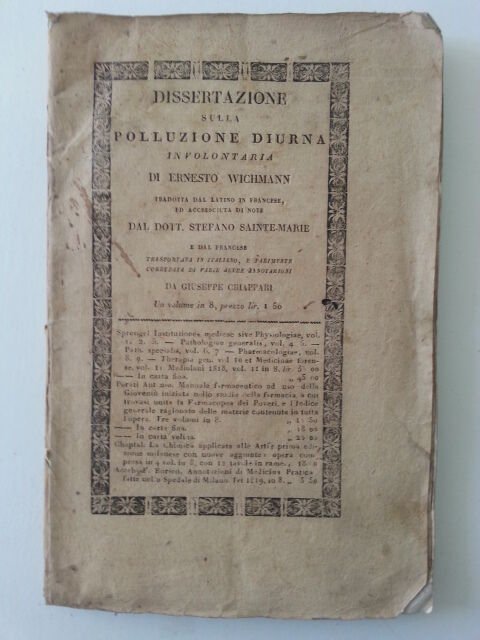 DISSERTAZIONE SULLA POLLUZIONE DIURNA INVOLONTARIA DI E. WICHMANN SILVESTRI 1821