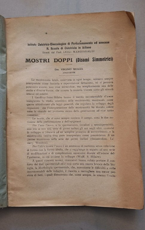 DOTT. VIRGINIO MUGGIA MOSTRI DOPPI DISOMI SIMMETRICI ED. COGLIATI 1919