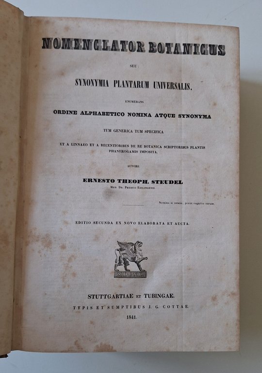 E. T. STEUDEL NOMENCLATOR BOTANICUS TYPIS J.G. COTTAE 1841 2 …