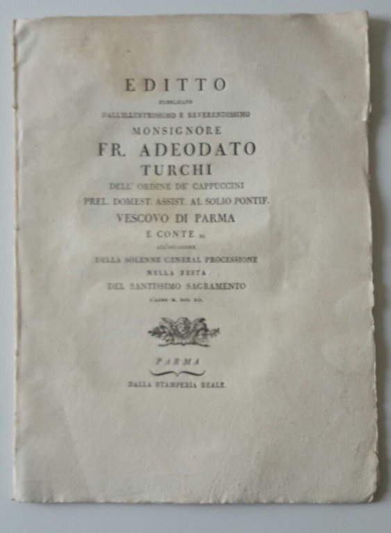 EDITTO DI MONS. ADEODATO TURCHI PARMA DALLA STAMPERIA REALE 1791
