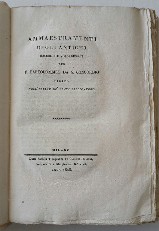 F. BARTOLOMMEO DA S. CONCORDIO AMMAESTRAMENTI DEGLI ANTICHI 1808